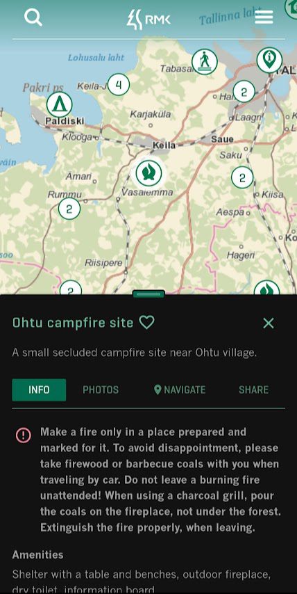 Rmk app helps you find the best camping spots in Estonia